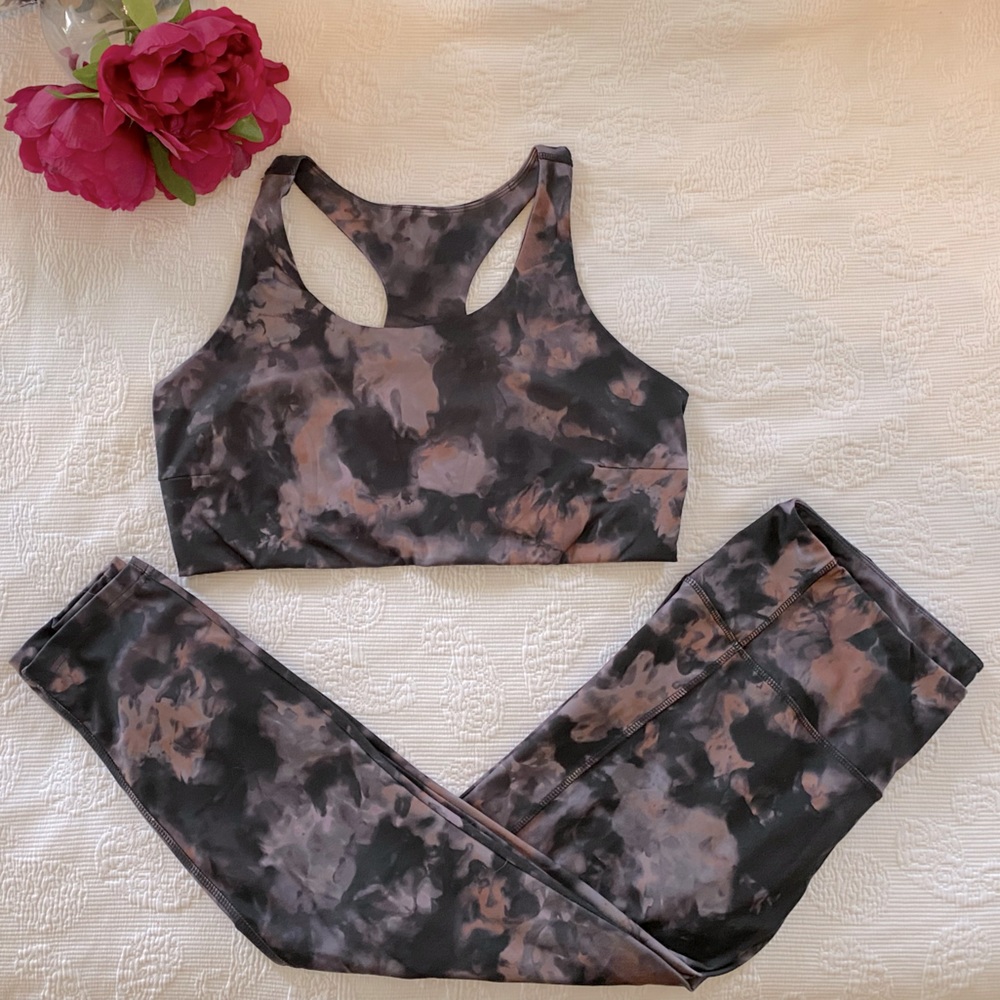 Danskin ice dye longline razorback sports bra, and yoga pants XXL NWOT